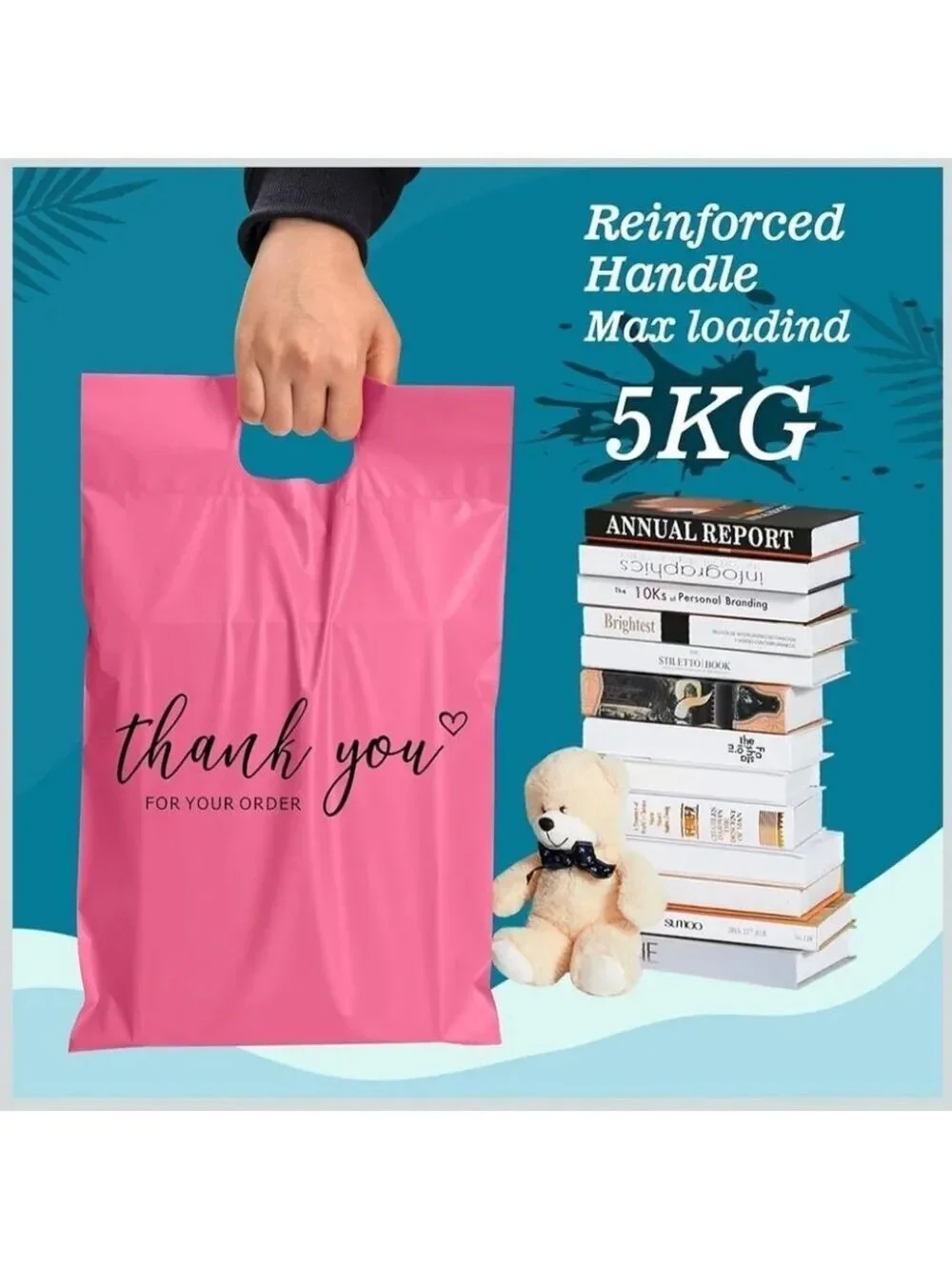 'Thank you for your order' pink poly mailer with handle